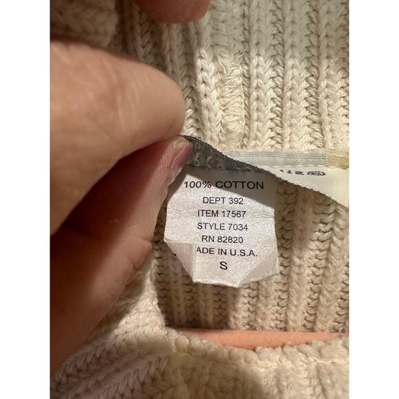 Vintage 90s Cream Ribbed Chunky Knit Oversized Classic Coastal Beatnik Sweater S - Picture 8 of 9